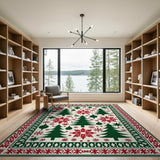 Festive Christmas Trees Snowflakes Holiday Rug