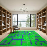 Vibrant Green Geometric Grid Green Area Rug