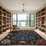 Navy Paisley Floral Persian Rug