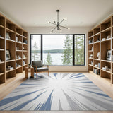 ODIKA Washable Abstract Radial Sunburst Area Rug - Blue & Grey Low Pile Modern Non-Slip Carpet