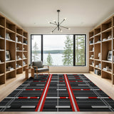 Bold Red Black Geometric Stripe Area Rug