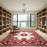 Elegant Red Floral Border Area Rug