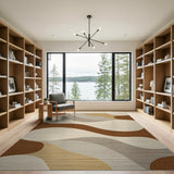 Wavy Abstract Brown Tan Area Rug