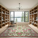 Vintage Pink Peony Floral Vintage Area Rug