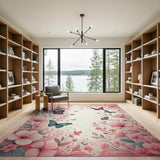 Pink Cherry Blossom Butterfly Floral Area Rug