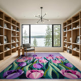 Vibrant Purple Pink Tulip Floral Area Rug