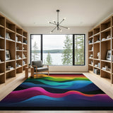 Vibrant Rainbow Wave Mountains Area Rug