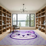 Cute Purple Cartoon Cat with Bow Area Rug