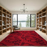 Red Swirling Floral Damask Area Rug