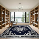 Navy Traditional Persian Rug with White Mandala