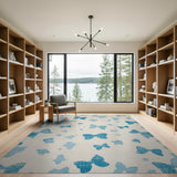 Distressed Blue Butterfly Silhouette Area Rug