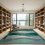 Abstract Area Layered Green Wave Abstract Area Rug