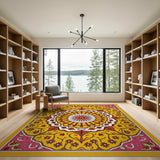 Vibrant Pink Yellow Mandala Persian Rug