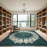 Teal Sun Mandala Persian Area Rug