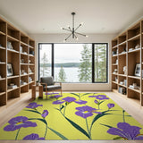 Purple Iris Floral Area Rug on Sunny Yellow