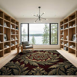 Red Gold Baroque Acanthus Leaf Area Rug