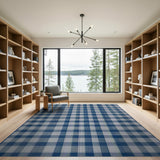 Navy Blue Checkered Woven Area Rug