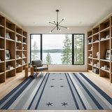 Navy Grey Striped Starfish Coastal Area Rug
