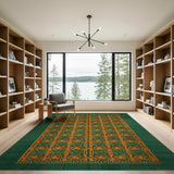 Teal Green and Burnt Orange Tribal Feather Rug