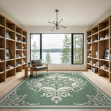 Green Ornate Green Medallion Area Rug
