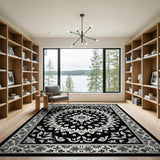 Traditional Persian Black and White Black White Persian Mandala Area Rug