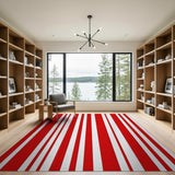Bold Red White Vertical Striped Area Rug
