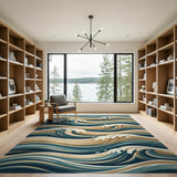 Teal Ocean Waves Blue and Teal Area Rug