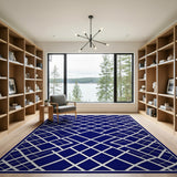 Navy Blue Geometric Diamond Lattice Area Rug