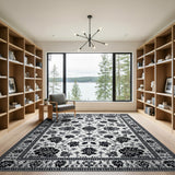 Black White Traditional Persian Floral Rug