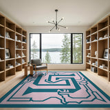 Teal Geometric Maze Area Rug with AZ Motif