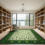 Lucky Shamrock Scatter Green Border Area Rug