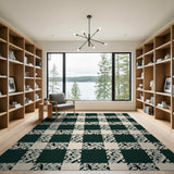 Abstract Green Check Geometric Area Rug