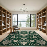 Ornate Emerald Green Floral Vintage Area Rug