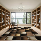 Modular Brown Wood Shelf Grid Area Rug