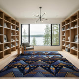 Blue Teal Pyramid Feather Southwestern Rug