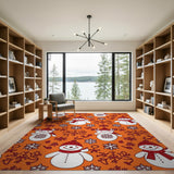 Cheerful Cartoon Snowmen Orange Area Rug