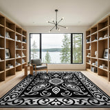 Elegant Black White Persian Paisley Area Rug