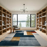 ODIKA Washable Abstract Geometric Navy and Orange Low Pile Area Rug