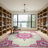 Ornate Pink Floral Snowflake Rug