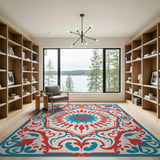 Traditional Persian Vibrant Red Teal Persian Medallion Area Rug
