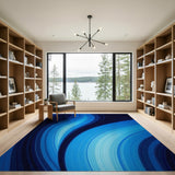 Fluid Blue Waves Abstract Blue and Teal Area Rug