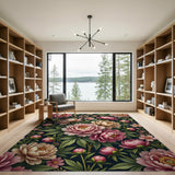 Vintage Blush Peony Floral Pink Area Rug