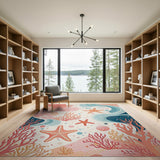 Whimsical Coral Reef Starfish Area Rug