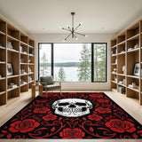 Red Rose Skull Gothic Area Rug