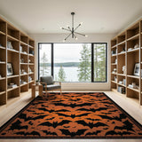 Distressed Halloween Bats Orange Area Rug