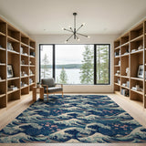 Teal Wave Cherry Blossom Area Rug