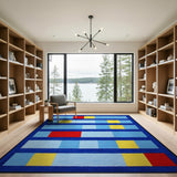 Navy Framed Vibrant Geometric Block Rug