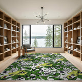 Surreal Yellow Birds Green Foliage Area Rug
