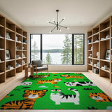 Cartoon Jungle Animals Green Kids Area Rug
