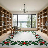 Multi-color and Patterns Festive Holly Berry Border Area Rug
